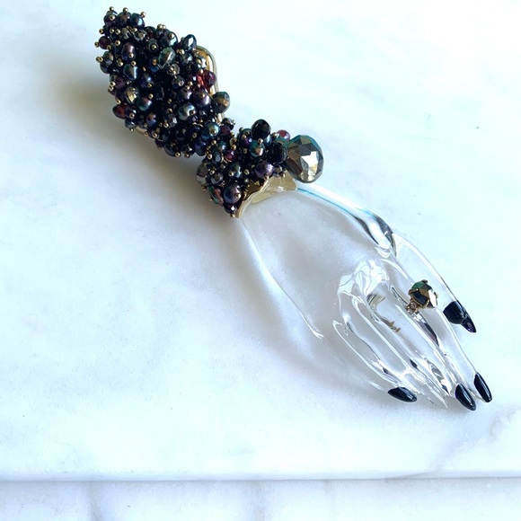 Alexis Bittar Coveteur Huge Hand Lucite pearls Gemstones One Statement Earring - Picture 15 of 16